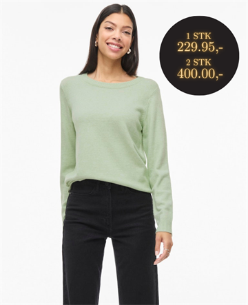  VILA RIL SMOKE GREEN TRIK O-HALS WHITE - 14054177