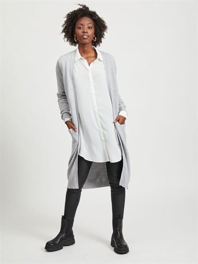  VILA RIL LIGHT GREY LONG STRIK CARDIGAN - 14042770
