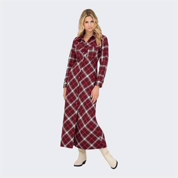  Only Wren check l/s long shirt dress syrah (rød) - 15368633