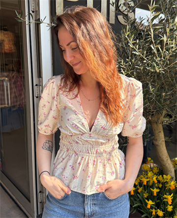 VILA SMUKA S7S V-NECK SMOCK TOP BRUCH/FLOWER - 14117262