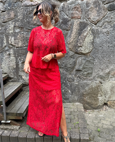 VILA HILDE HW RACING RED LACE SKIRT -14112077