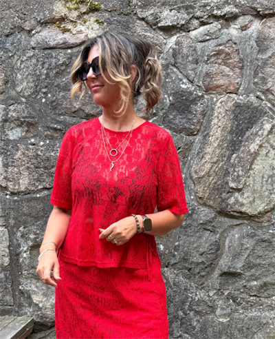 VILA HILDE 2/4 RACING RED LACE TOP - 14112083