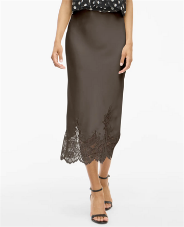 VILA SABEL HW MIDI LACE DETAIL SKIRT CHCOLATE BROWN - 14111638