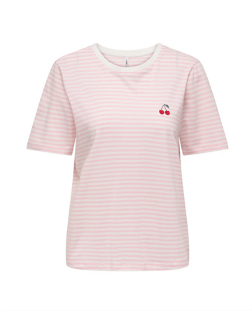 ONLY HAPPY CLOUD DANCER ROMANCE ROSE STRIPE S/S EMB TOP - 15370117