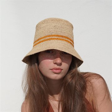 LOVELIES MARCONI RAFFIA BUCKET HAT SAFFRON STRIBES - MAR1310