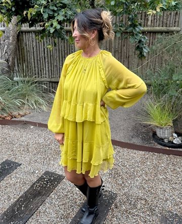 VILA HELA L/S RUFFLE DRESS GREEN ENVY - 14111863