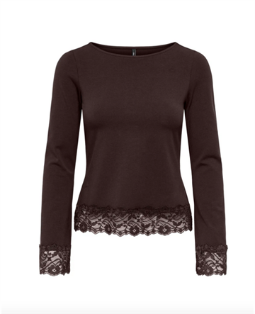  ONLY LIVE LOVE CHOCOLATE TORTE  L/S O-NECK LACE TOP - 15385106
