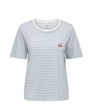ONLY HAPPY CLOUD DANCER SOFT CHAMBRAY STRIPE S/S EMB TOP - 15370117