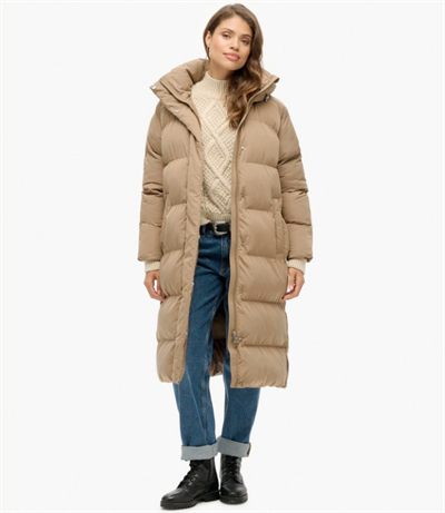 SUPERDRY LANG DUNFRAKKE MED HÆTTE FOSSIL BROWN - W5011901A-8KO