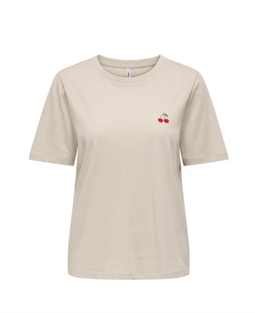 ONLY HAPPY CLOUD DANCER OATMEAL S/S EMB TOP - 15370117