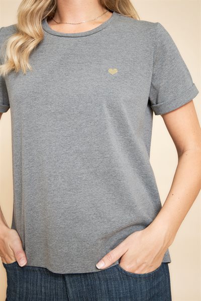BLACK COLOUR MAY HEART T-SHIRT GREY - 40871