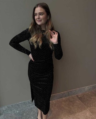 YAS TILLIA VELVET LONG DRESS BLACK/ RHINESTONE- 26038576