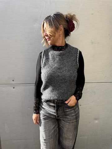 VERO MODA FIRENZE SL O-NECK VEST VIP DARK GREY MELANGE - 10341693