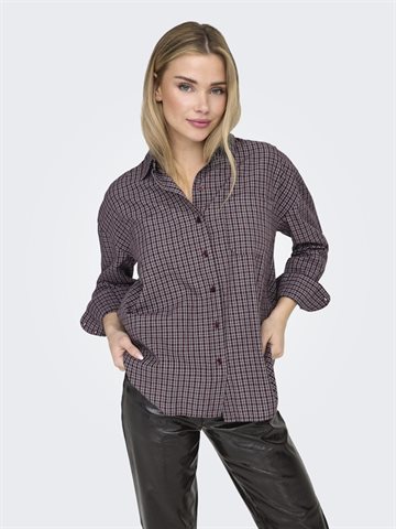 ONLY FENNA L/S OVERSIZE CHECK SHIRT - WINETASTING/GREY- 15375372