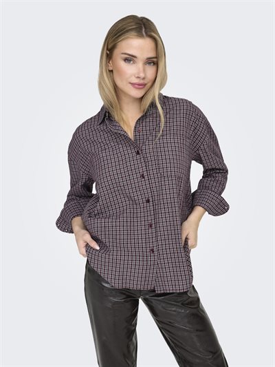 ONLY FENNA L/S OVERSIZE CHECK SHIRT - WINETASTING/GREY- 15375372