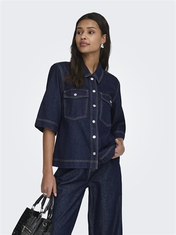 ONLY BELLE S/S DENIM SHIRTDARK BLUE DENIM  – 15347084 