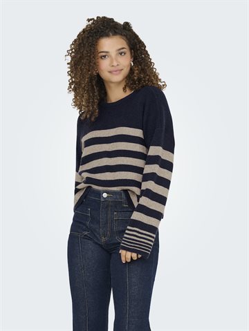 ONLY KATIA LS RIB STRIPE O-NECK CC KNT NIGHT SKY/FUNGI MELANG - 15350688