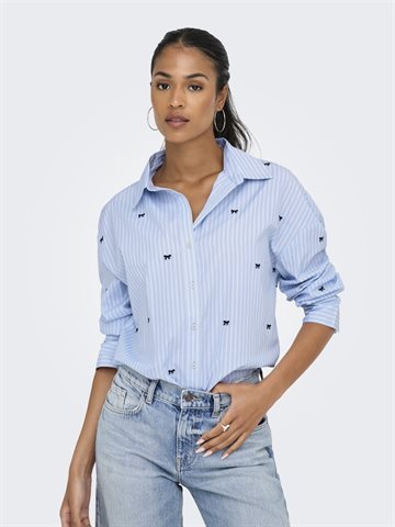 ONLY OREGON ZEIDI BOW SHIRT SERENITY/BW BLACK - 15367057