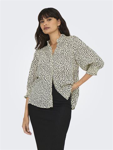 ONLY RAYA CLOUD DANCER BLACK GRAPHIC DOT 3/4 SHIRT WVN - 15332997