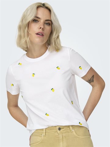ONLY KETTY BRIGHT WHITE LEMONS LIFE S/S O-NECK TOP - 15288473