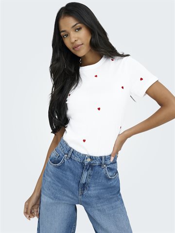 ONLY KETTY BRIGHT WHITE HEART LIFE S/S O-NECK TOP - 15288473