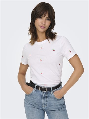  ONLY KETTY BRIGHT WHITE CHERRIES LIFE S/S O-NECK TOP - 15288473