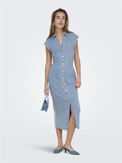 ONLY BABE CAPSLEEVE MIDI DRESS LIGHT BLUE DENIM - 15351429