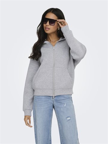 ONLY NAOMI TWO-WAY ZIP HOODIE LIGHT GREY MELANGE- 15383142