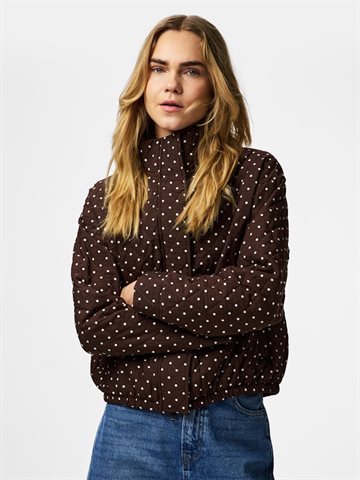PIECES FAMILLA QUILTED BOMBER JACKET CHICORY COFFEE DOTS - 17167199