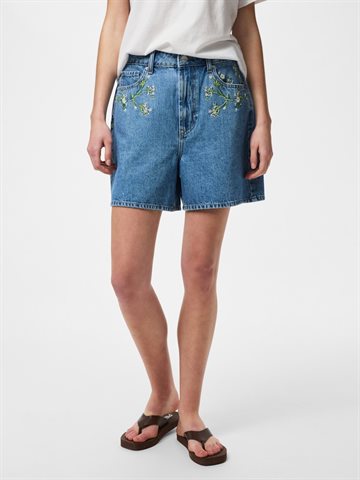 PIECES SKY HW EMBROIDERY DENIM SHORTS MEDIUM BLUE DENIM - 17148991