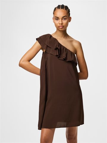 PIECES PENLOPE ONE- SHOULDER DRESS CHICORY COFFEE - 17165404