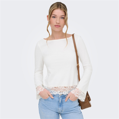  ONLY LIVE LOVE CLOUD DANCER L/S O-NECK LACE TOP - 15385106