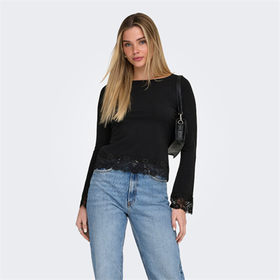 ONLY LIVE LOVE BLACK L/S O-NECK LACE TOP - 15385106