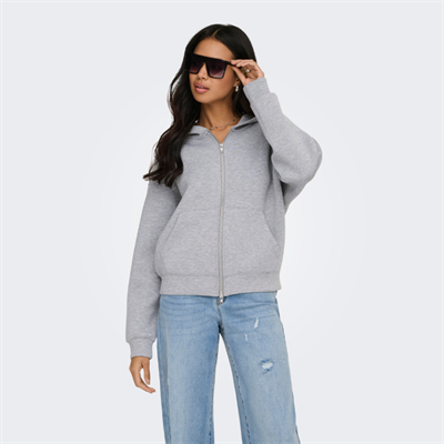 ONLY NAOMI TWO-WAY ZIP HOODIE LIGHT GREY MELANGE- 15383142