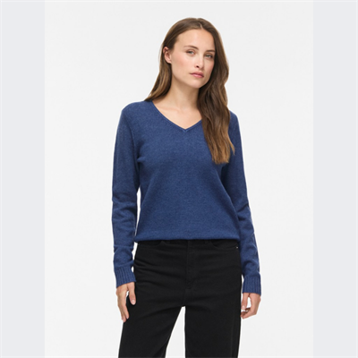  VILA RIL NAVY PEONY/ DARK MELANGE STRIK V HALS - 14042769