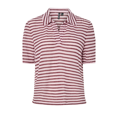 PIECES JEYA SS V-NECK LOOSE POLO PINK TULLE/PORT ROYALE - 17163792