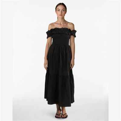 VILA RINGA OFF SHOULDER MIDI DRESS BLACK BEAUTY - 14115411