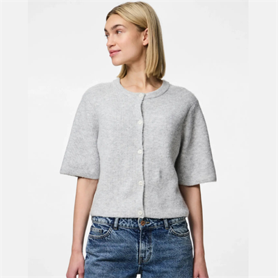 PIECES SILLY SS O-NECK KNIT CARDIGAN NOOS BC LIGHT GREY MELANG - 17158220