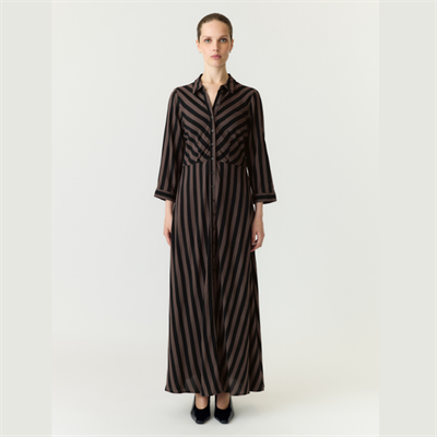 Yas Savannna long shirt dress chocolate brown black stribes - 26022663