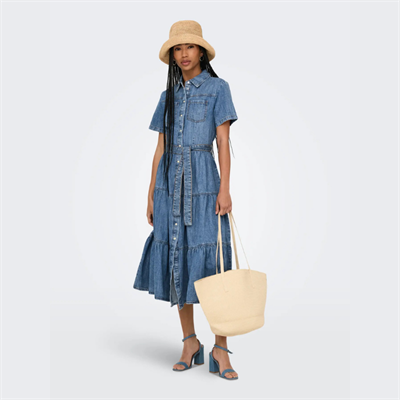ONLY ALIYAH S/S LAYER DNM DRESS MEDIUM BLUE DENIM - 15326075