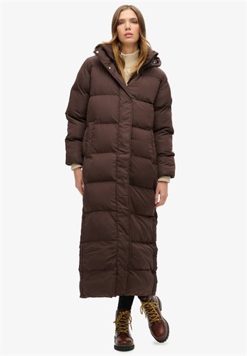 SUPERDRY MAXI HOODED PUFFER COAT COFFEE BEAN BROWN – W5011643A