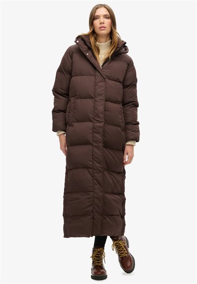 SUPERDRY MAXI HOODED PUFFER COAT COFFEE BEAN BROWN – W5011643A