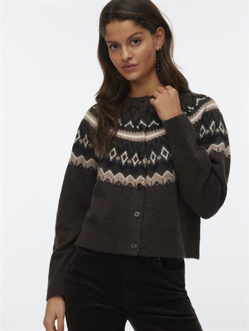 VERO MODA TAMMY LS O-NECK NORDIC CARDIGAN GA CHOCOLATE TORTE - 10338985