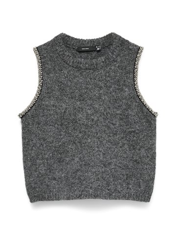 VERO MODA FIRENZE SL O-NECK VEST VIP DARK GREY MELANGE - 10341693