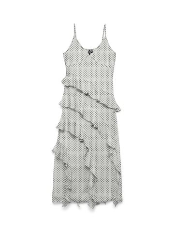 VERO MODA SMILLA SL LONG FRILL DRESS SNOW WHITE BLACK DOT - 10346307