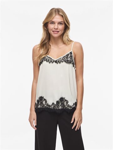VILA DISA STRAP TOP BIRCH WITH BLACK LACE - 14119260
