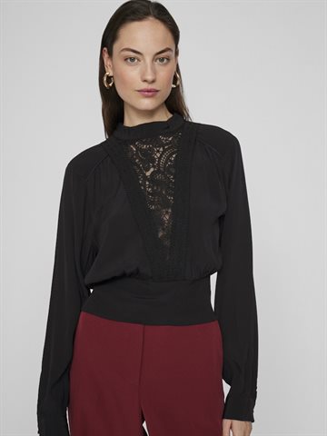 VILA FLARINA HIGH NECK LACE TOP BLACK BEAUTY - 14101934