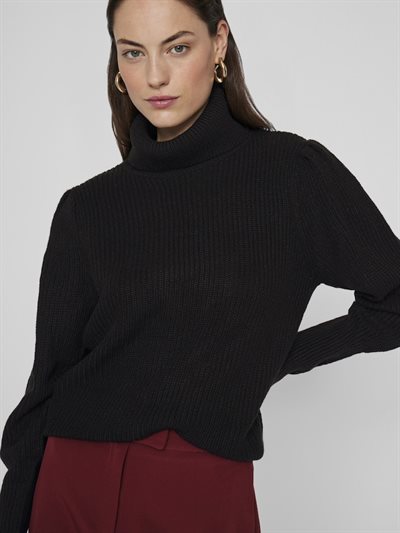 VILA LOU NEW ROLLNECK L/S KNIT TOP BLACK - NOOS 14075811