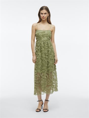 VILA EONORA SQU-NECK S/L MIDI DRESS SAGE - 14104320 