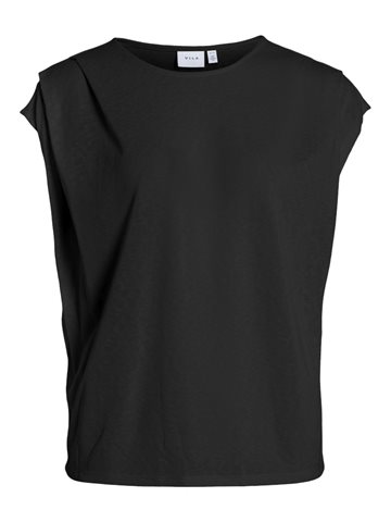 VILA ALEXIS O-NECK S/S PLEAT TOP BLACK BEAUTY - 14106682